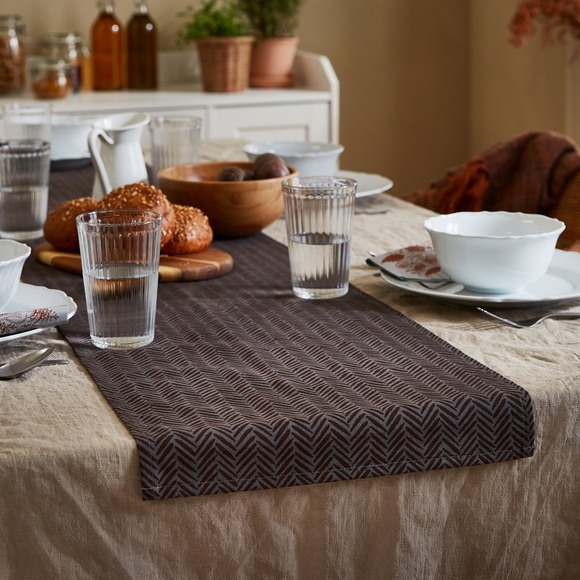 ikea HOSTKVALL Table-runner, Brown/Gray 1' 2" x 125" 100% cotton BRAND NEW